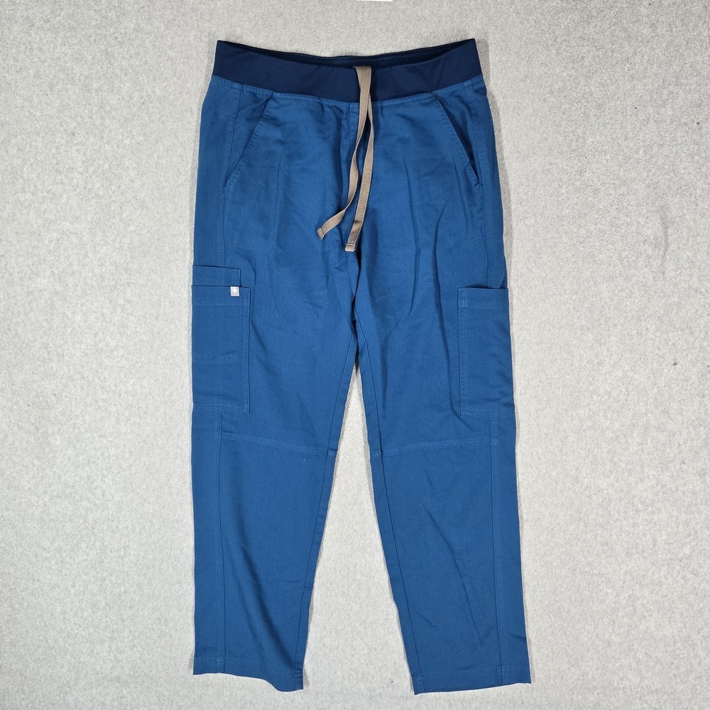 FIGS Men Scrub Pants S Blue Axim Straight Leg Cargo Drawstring 26" Inseam